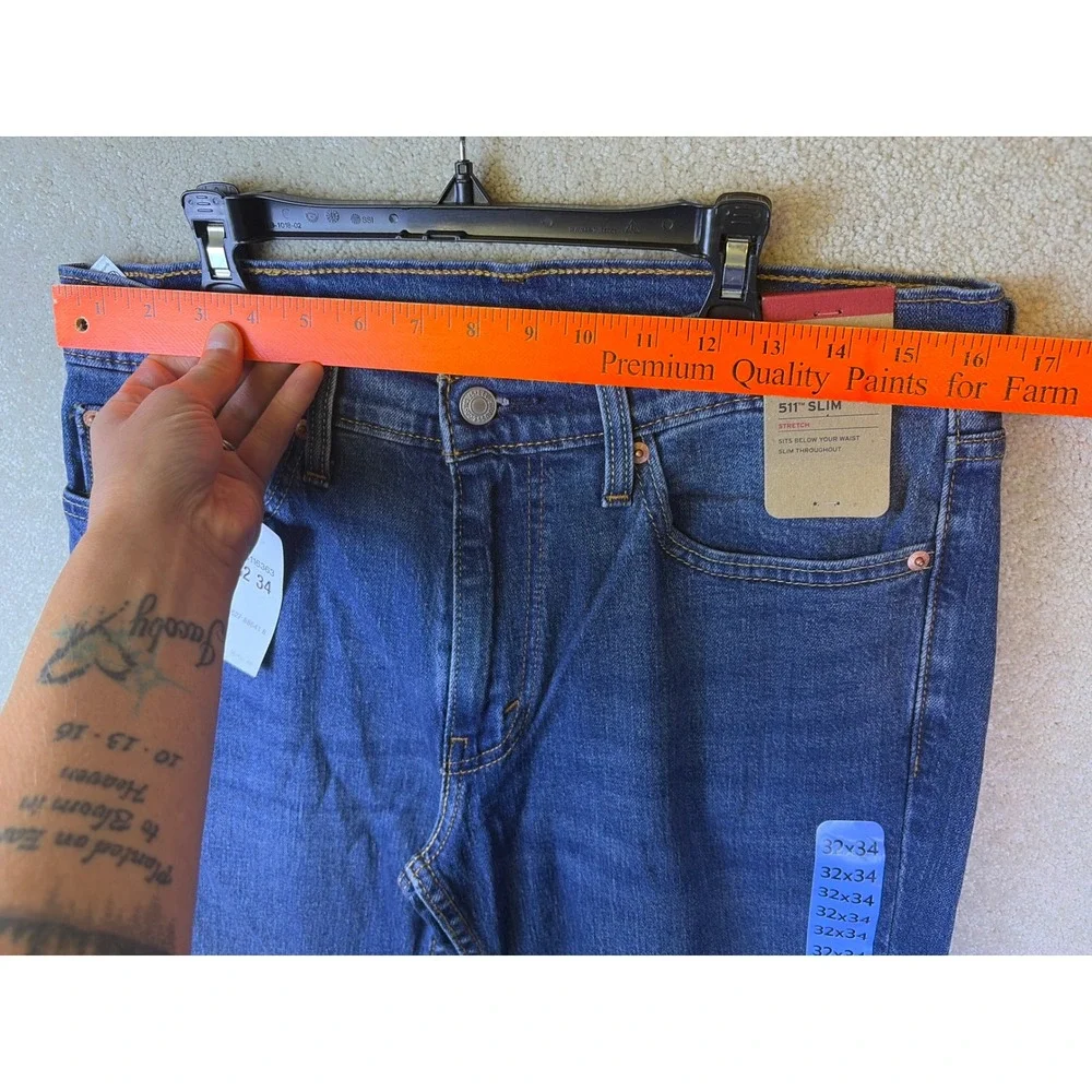 Levi's 511 Slim Jeans Mens 32x34 Blue Dark Wash Stretch Denim Workwear NEW